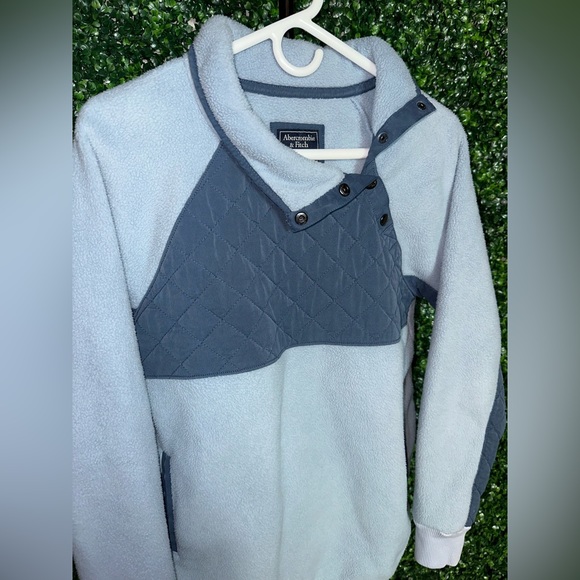 Abercrombie & Fitch Asymmetrical Snap Up Fleece Sweatshirt Women's M Blue - Picture 2 of 7